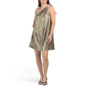 JEWEL BY BADGLEY MISCHKA Gold Crystal Embellished One Shoulder Mini Dress